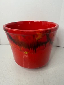 Vintage Cal Orig Pottery USA Fireburst Red-Orange-Yellow-Black Glazed Planter - Picture 1 of 6