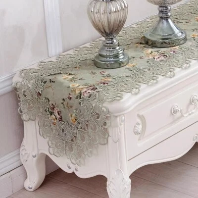 European Retro Lace Trim Table Runner Cabinet Tablecloth Floral Pastoral Decors - Image 1 of 4