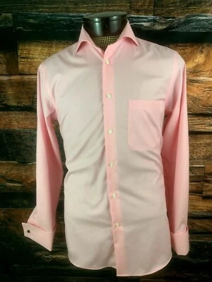 Pronto Uomo Mens Dress LS Shirt Non Iron French Cuff Pink Checks Size 15 32/33 - Image 1 of 4