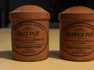 Henry Watson Pottery Suffolk Collection Salt & Pepper Pot Set Used Terra Cotta - Picture 1 of 12