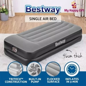 Bestway Air Mattress Bed SINGLE Size Inflatable Camping Beds Built-in Pump - Picture 1 of 9