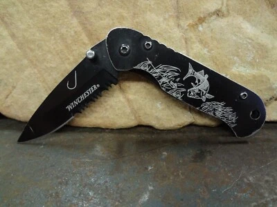 Winchester Gentlemens Pen Pocket Knife Black EDC Fishing Serrated - Image 1 of 4