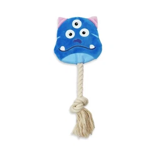 Ancol Dog Toy Small Bite Lil Monsters Plush Puppy Crinkle, Rope Squeaky Toy Blue - Picture 1 of 2