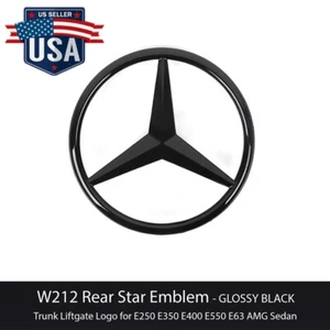 W212 Sedan Mercedes Benz GLOSS BLACK Star Emblem Rear Trunk Logo Badge AMG E350 - Picture 1 of 5