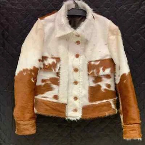 New Men's Genuine Cowhide Leather Jacket Natural Hair-On Cow Skin Fashion Coat - Picture 1 of 5