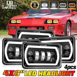 4PCS For 1982-1992 Chevrolet Camaro Z28 4x6" LED Headlights Hi/Lo Beam Halo DRL - Picture 1 of 14