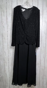 NWT Black Formal Long Dress Patra Size 16 V-Neck Attached Jacket Sparkle - Picture 1 of 13