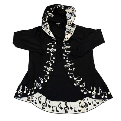 Cárdigan abierto con capucha Hot Topic para mujer Music Note talla M suéter negro blanco nuevo con etiquetas Foto 1 de 4