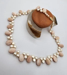 14k .585 Gold Yemaya Mother of Pearl w Pearl Collar Bib 18" Necklace Au 25164 - Picture 1 of 8