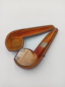 Meerschaum Estate Pipe Bowl With Sterling Silver Trim and Amber Mouthpiece - Picture 1 of 12