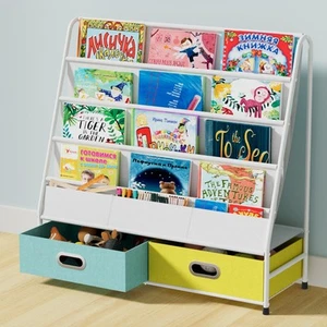 Kids Bookshelf - 4 Tier Small Bookcase for Kids Room, Metal Nursery Book Shel... - Picture 1 of 7