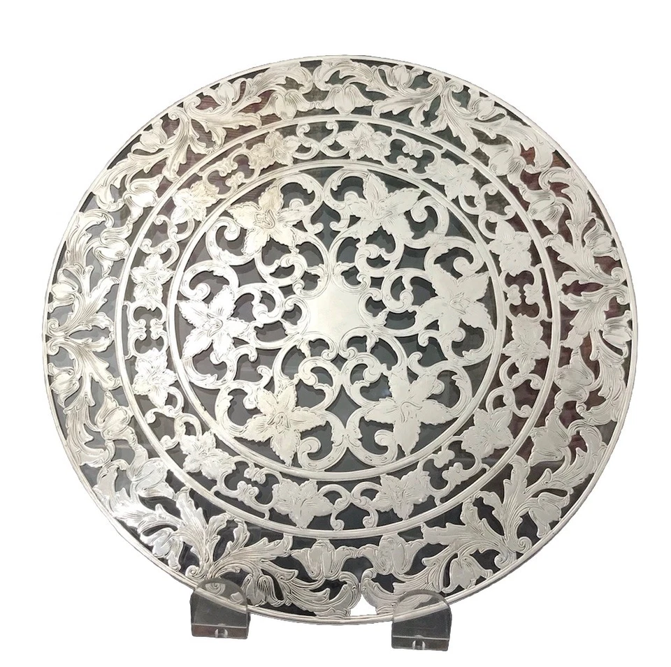 "Remache de vidrio vintage Webster con superposición de plata de ley de 8"" de diámetro" Foto 1 de 4