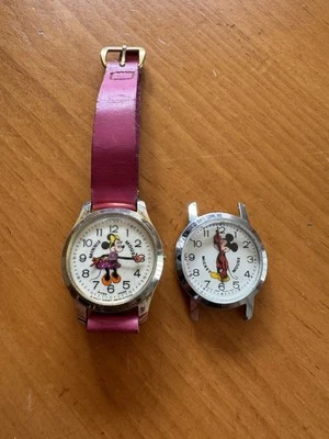 LOT 2 Mickey Mouse Bradley Swiss Watch Walt Disney Productions 1970s Minnie READ - Image 1 of 4