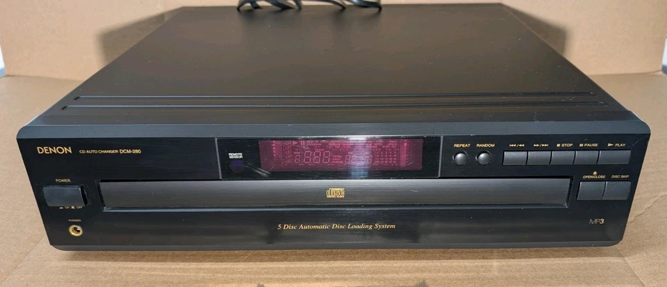 Cambiador de reproductor de CD/MP3 de 5 discos Denon DCM-280, probado, sin control remoto Foto 1 de 4