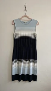 Hobbs Jersey Dress Size 10 Blue White Stripes Knee Length Summer Casual Office - Picture 1 of 7