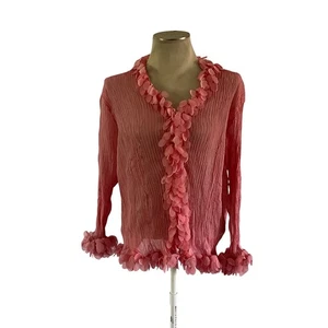 Vtg Y2K 2000s Pink Frilly Long Sleeve Top Sz XL Fairycore - Picture 1 of 5