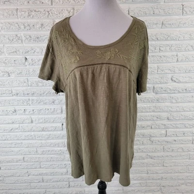 Camiseta Top Mujer Natural Reflections 2X Plus Manga Corta Verde Bordado Algodón Foto 1 de 4