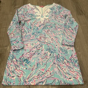 Lilly Pulitzer Harper Long Sleeve Shift Dress Bayside Blue Under the Moon Sz XL - Picture 1 of 3