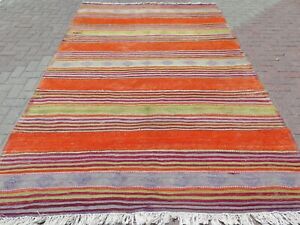 Turkish Kilim, Area Rugs, Wool Rug, Handmade Orange Rug, Boho Carpet 77"x124"