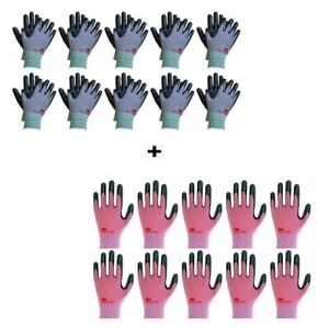 3M Thin Nylon Work Gloves Bulk Nitrile Rubber Palm Coated Grip Men Women 20 Pack