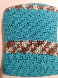 Handmade Crochet Teal/Blue/Brown Baby Blanket/Swaddling/Throw Blanket - Picture 1 of 4