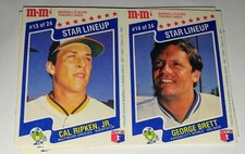 1987 M&M’s Perforated Cards George Brett (#14) & Call Ripken JR (#13)