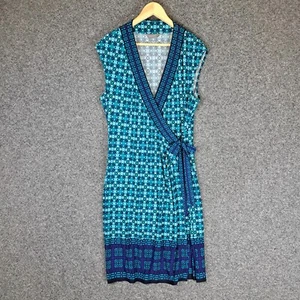 Jacqui E Womens Dress Size L Large Blue Green Faux Wrap Stretch - Picture 1 of 11