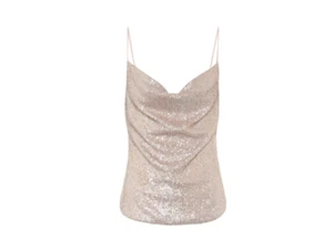 Jonathan Simkhai Sequined Camisole Size 4 Au 8 Gold Lined Cowl Neck Adjust Strap - Picture 1 of 14