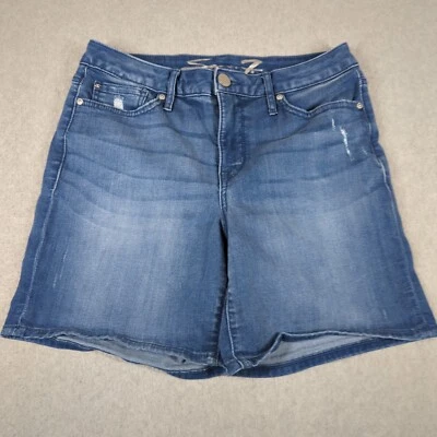 Pantalones cortos Seven7 para mujer 8 (ajuste 30x6) azul denim tiro medio elásticos Foto 1 de 4