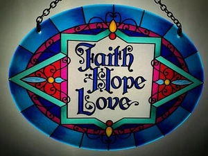 Joan Baker Hand Painted Art Glass Suncatcher-MO159R Faith-Hope-Love  - Picture 1 of 3