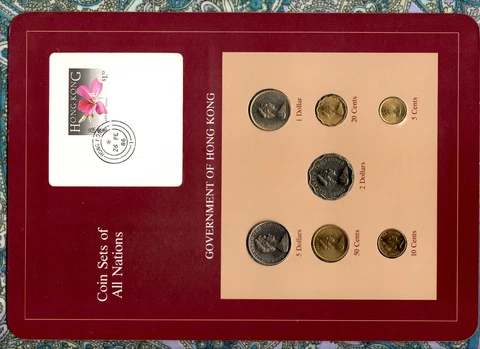 Coin Sets of All Nations Hong Kong w/card 1979-1985 UNC $1 1980 $2, $5 1984 Cover