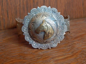 Visalia Bridle Concho On Sterling Silver Engraved Silverado Cuff Bracelet - Picture 1 of 10