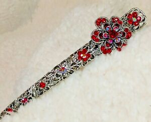 Jewelry Clip Stick Silver Finish Red Stone Hinge Claw Fancy Sparkly Hair Fashion