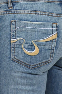 New Blue Denim Embroidered Pocket Wide Leg Bell Bottom Jeans - Picture 1 of 3