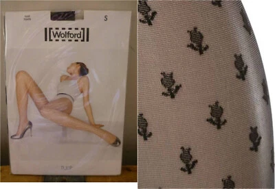 BNIP WOLFORD TULIP FLORAL SHEER TIGHTS 18928 9180-BLACK/BLACK S/UK 10-12 - Image 1 of 2