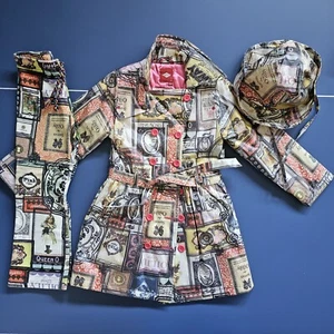 Oilily girl trench coat quilted lining, matching cotton pants hat size 128 patch - Picture 1 of 19
