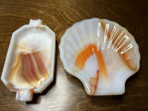Akro Agate | Tab ASHTRAY Slag Glass Ash tray Shell Trinket Multicolor - Picture 1 of 4