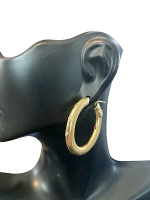 Vintage Riccardo Marotto 18k Gold Diamond Ruby Oval Hoop Earrings  - Image 1 of 4