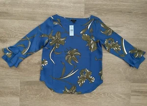 NEW Ann Taylor Women's Blouse Top Shirt Floral Blue NWT XXS Petite - Picture 1 of 11