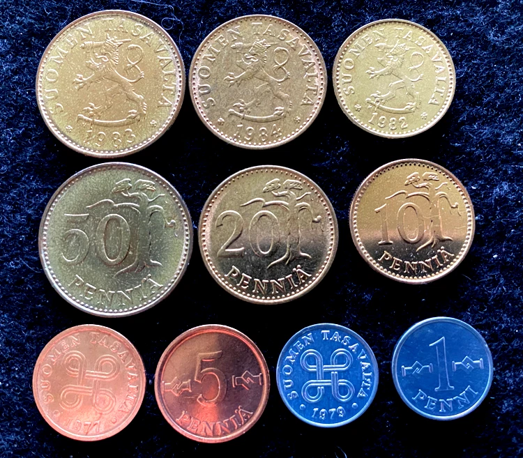 Finlandia Juego de 5 monedas 1, 5, 10, 20, 50 peniques UNC monedas mundiales Foto 1 de 1