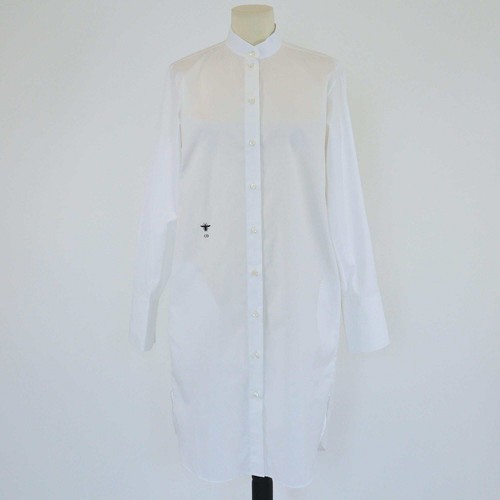 Abito midi Christian Dior bianco ricamo ape finto collo manica lunga