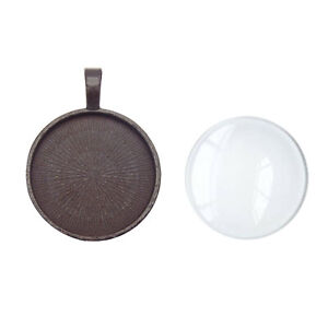 10pcs Alloy 25mm Round Bezel Tray Base Glass Cover Charms Pendant DIY Findings