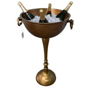 Gold Floor Standing Large Distressed Look Ice Champagne Wine Cooler Bucket - Picture 1 of 6