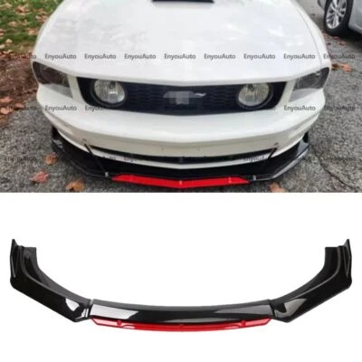 Universal For Ford Mustang Front Bumper Lip Spoiler Splitter Glossy Black Red - Imagem 1 de 4
