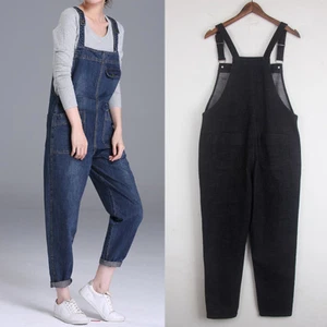 Womens Oversized Jumpsuit Strap Trousers Pants Overalls Denim Jeans Baggy Romper - Picture 1 of 26