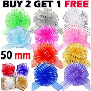 50mm Large Pom Pom Bow Organza Ribbon Pull Bows Wedding Party Deco Gift Wrap UK - Picture 1 of 16