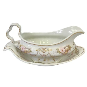 Antike Ridgways Olympia rosa Schleifen Blumen Sauciere & Teller Made in England - Bild 1 von 14