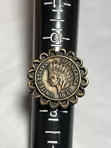 Réplica de centavo cabeza india 1877 tono cobre flor pétalo anillo enmarcado - Imagen 1 de 3
