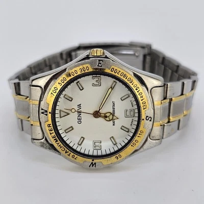 Relógio masculino 38 mm mostrador branco pulseira de dois tons 8" nova bateria - Imagem 1 de 4