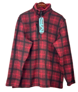 New Mack Russo Men Red Plaid Zip Up Fleece Pullover Sweater Shacket Sz XL 1081H4 - Picture 1 of 11